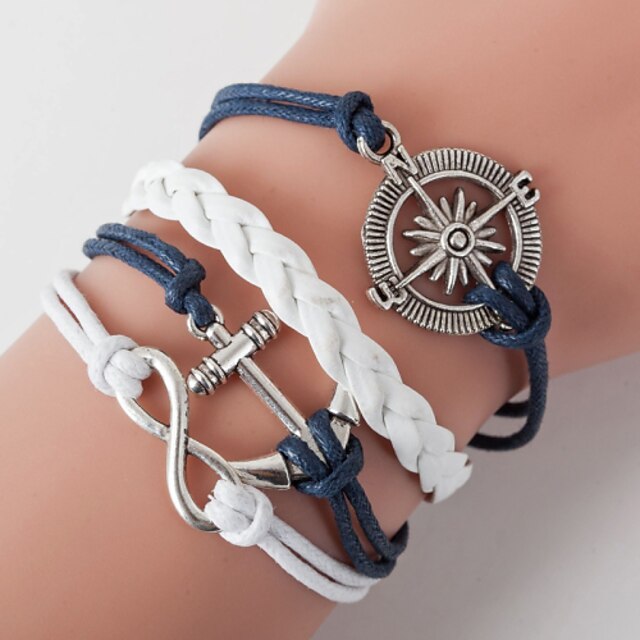  Heren Dames Wikkelarmbanden loom Bracelet - Liefde, Anker Bohémien, Dubbele laag Armbanden Blauw Voor Dagelijks Causaal