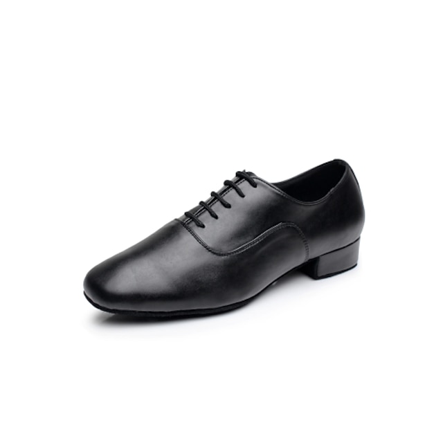  Men's Latin Shoes Ballroom Shoes Indoor Performance Practice Lace Up Heel Lace-up Low Heel Lace-up Black White / Professional