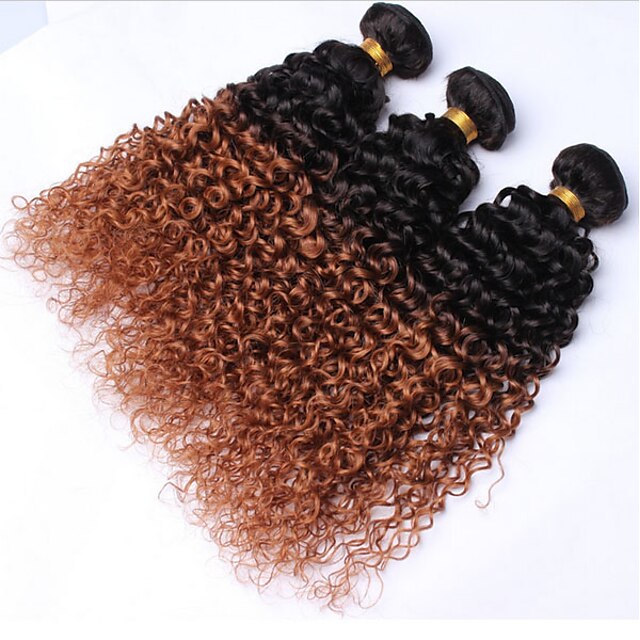  Υφάνσεις ανθρώπινα μαλλιών Βραζιλιάνικη Kinky Curly 3 Κομμάτια υφαίνει τα μαλλιά