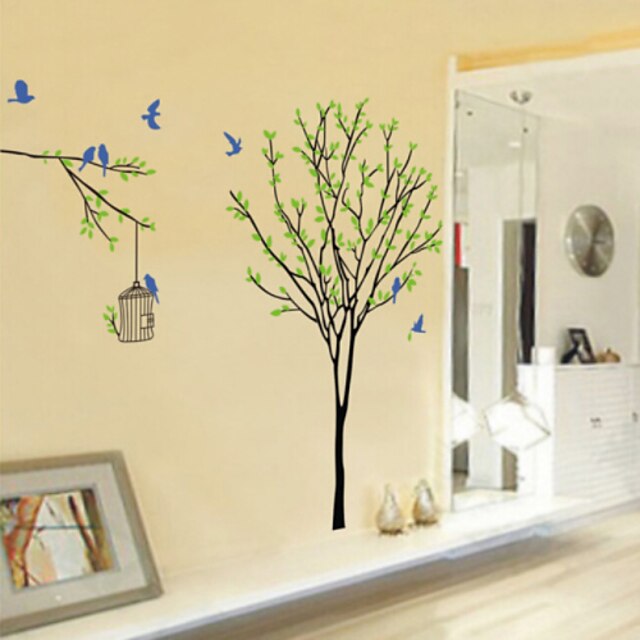  Green Tree And Bird Cage Wall Stickers
