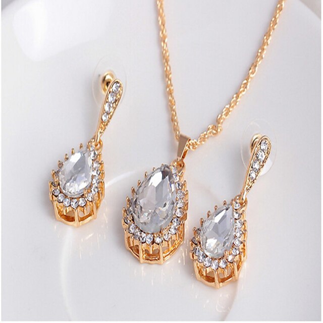  Women's Cubic Zirconia Jewelry Set Pendant Necklace Pear Cut Solitaire Party Ladies Luxury Work Bridal Cubic Zirconia Earrings Jewelry Gold / White For Wedding Masquerade Engagement Party Prom Promise