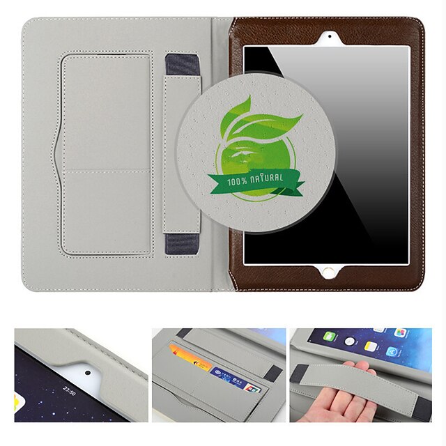  غطاء من أجل باد البسيطة 3/2/1 iPad Mini 3/2/1 حامل البطاقات / مع حامل / نوم / استيقاظ أتوماتيكي غطاء كامل للجسم لون سادة جلد أصلي