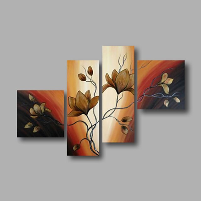  Ručně malované Abstraktní / Květinový/Botanický motivModerní Čtyři panely Plátno Hang-malované olejomalba For Home dekorace