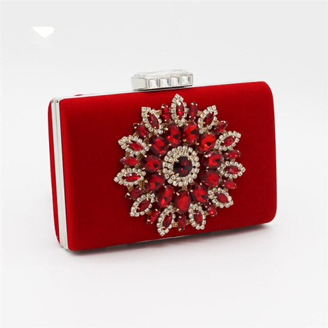  Women's Bags Satin Evening Bag Crystal / Rhinestone Beading Solid Colored Party Wedding Event / Party Wedding Bags Handbags Black Red