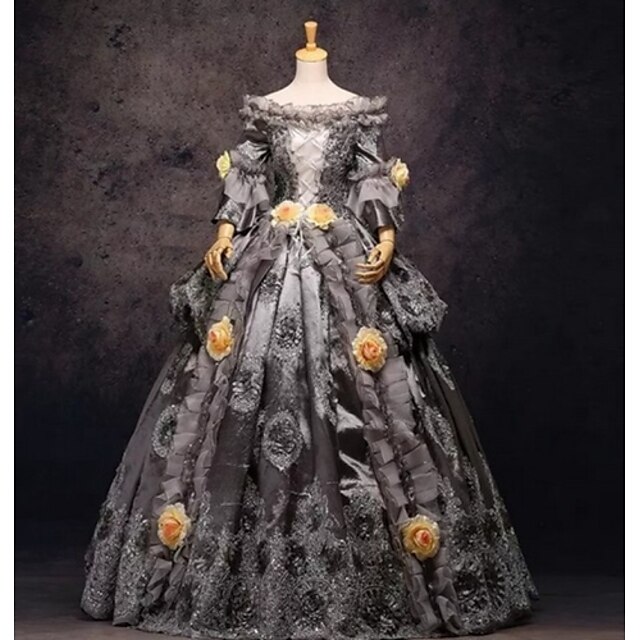  Maria Antonietta Rococo Victorian 18th Century Vacation Dress Dress Party Costume Masquerade Prom Dress Women's Lace Satin Costume Gray Vintage Cosplay Prom Long Sleeve Long Length