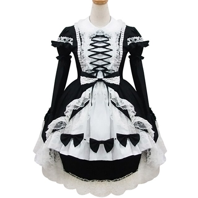  Princess Gothic Lolita Classic Lolita Maid Suits Women's Japanese Cosplay Costumes Black Color Block Long Sleeve Short Length / Gothic Lolita Dress / Classic Lolita Dress