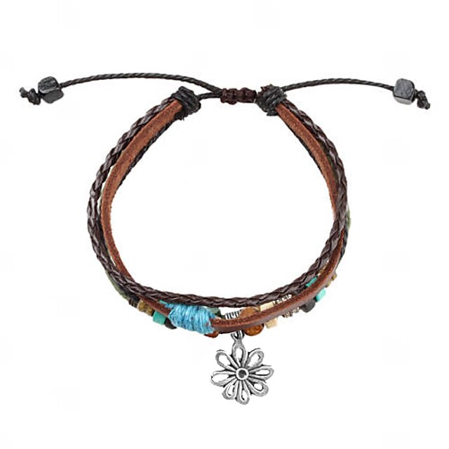  Wikkelarmbanden Vintage armband Lederen armbanden Meerlaags stapelbaar geweven Bloem Dames Meerlaags Leder Armband sieraden Bruin Voor Lahja Informeel