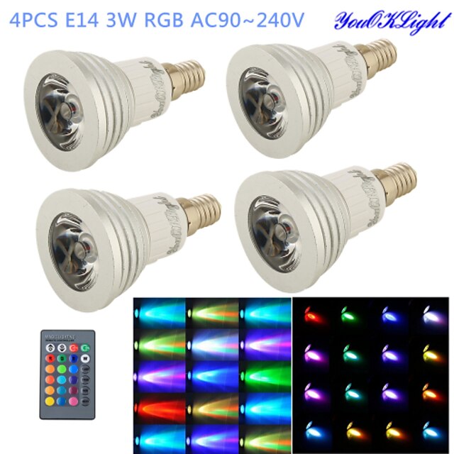  YouOKLight 4pcs LED Spotlight 260 lm E14 G50 1 LED Beads High Power LED Remote-Controlled Decorative RGB 100-240 V / 4 pcs / RoHS