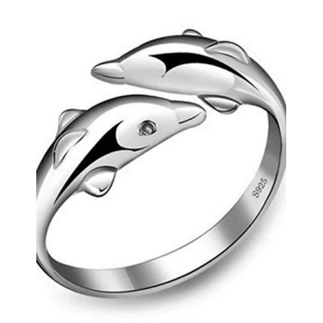  Band Ring Silver Sterling Silver Dolphin Animal Friendship Ladies Fashion Cute One Size / Women's / Open Cuff Ring