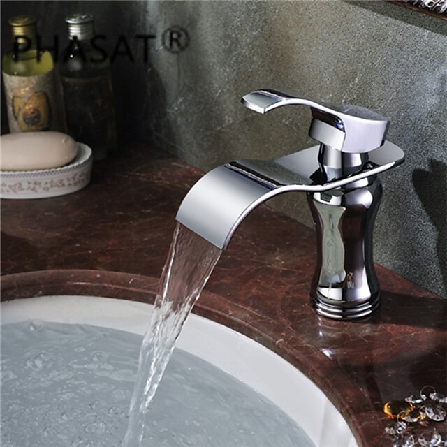  Modern 3-gats kraan Waterval with  Keramische ventiel Single Handle Een Hole for  Chroom , Wastafel kraan