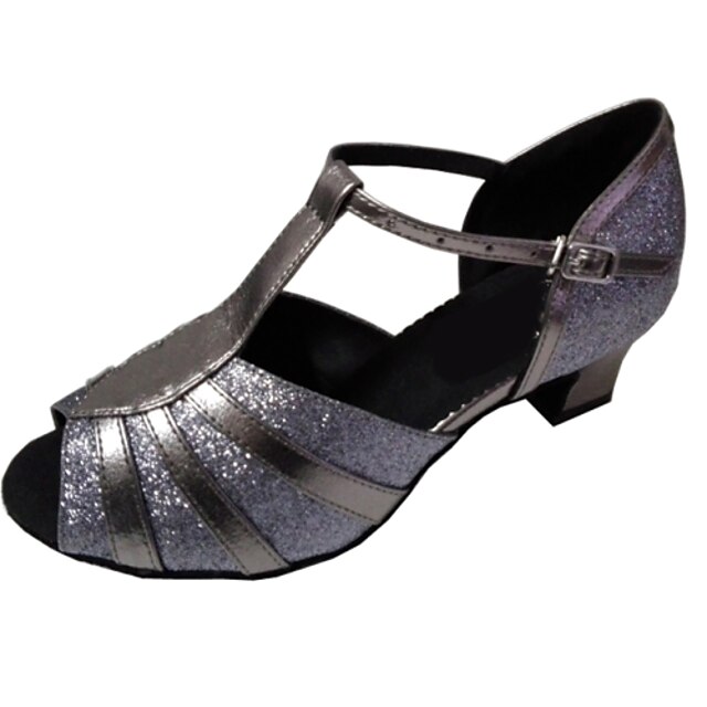  Women's Dance Shoes Latin Shoes Salsa Shoes Sandal Customized Heel Customizable Grey / Sparkling Glitter / Indoor / Performance / Practice / Professional