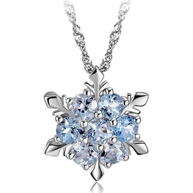  Women's Crystal Pendant Necklace faceter Snowflake Ladies Fashion Synthetic Gemstones Sterling Silver Crystal White Blue Pink Green Necklace Jewelry For Party Casual Daily
