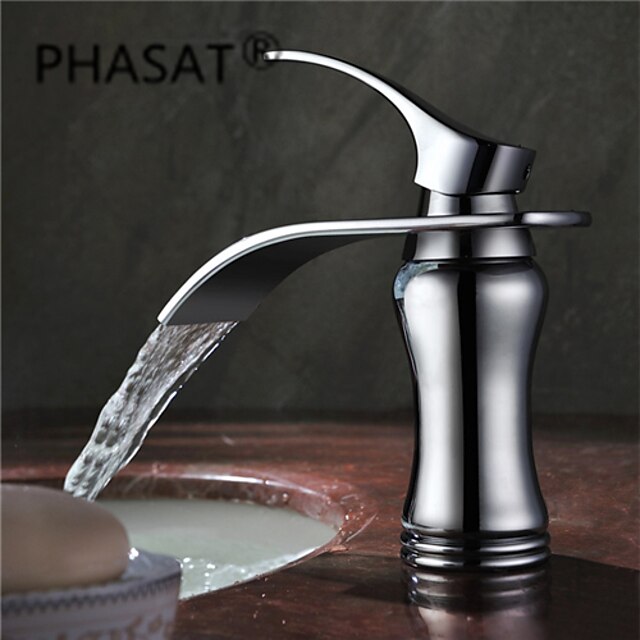  Bathroom Sink Faucet - Waterfall Chrome Widespread One Hole / Single Handle One HoleBath Taps / Brass