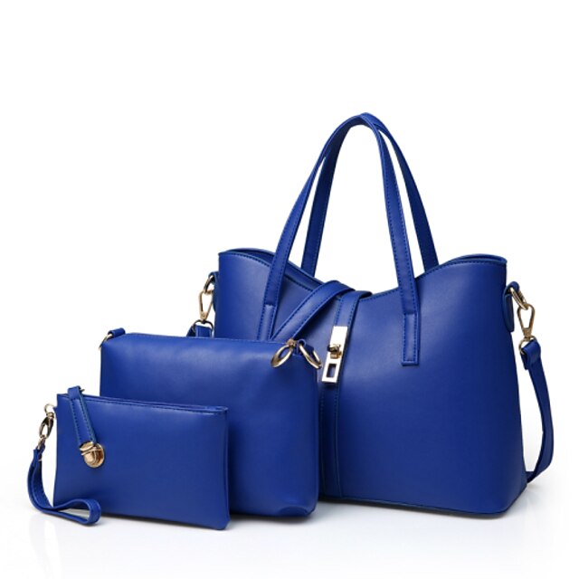  Mulheres Bolsas PU Tote / Bolsa de Ombro / Conjuntos de saco 3 Pcs Purse Set Tachas Sólido Vermelho / Azul / Rosa claro