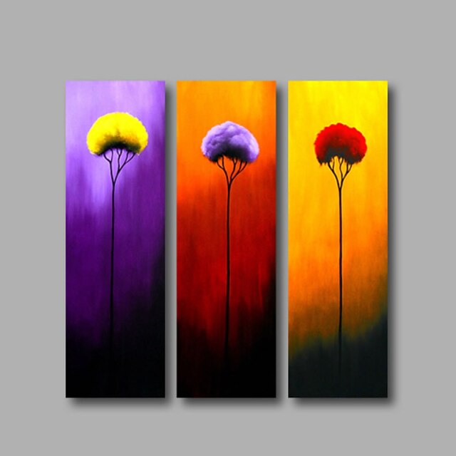  olejomalba ručně malovaná květinová / botanická moderní napnutá plátna / tři panely s napnutým rámem