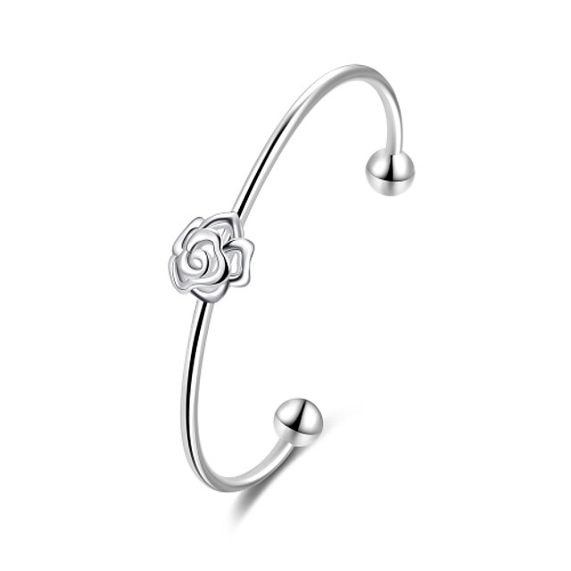  Lureme Romantic Style 925 Sterling Sliver Jewerly Rose Flower Cuff Bangle for Women
