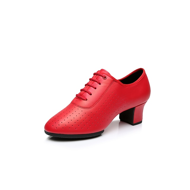  Women's Latin Shoes Leatherette Lace-up Heel Lace-up Low Heel Non Customizable Dance Shoes Black / Red / Silver / Indoor / Performance / Practice / Professional