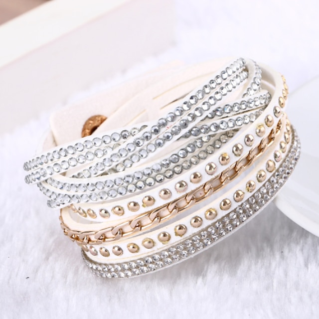  Women's Crystal Wrap Bracelet Leather Bracelet Layered Stacking Stackable Ladies Luxury Unique Design Fashion Multi Layer Leather Bracelet Jewelry Black / White / Light Blue For Christmas Gifts