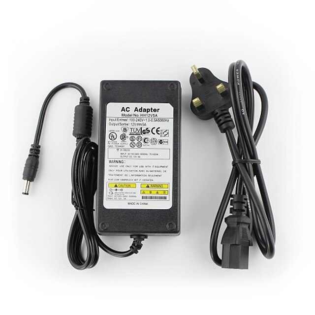  YanSe® 12V5A CCTV System Power Adapter + AC 100~240V 50/60Hz Input to DC 12V 5000mA Output (EU/AU/UK/US Standard) LED