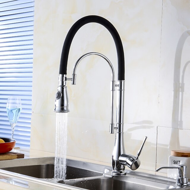  Kitchen faucet - Single Handle One Hole Chrome Pull-out / ­Pull-down / Tall / ­High Arc Centerset Contemporary Kitchen Taps