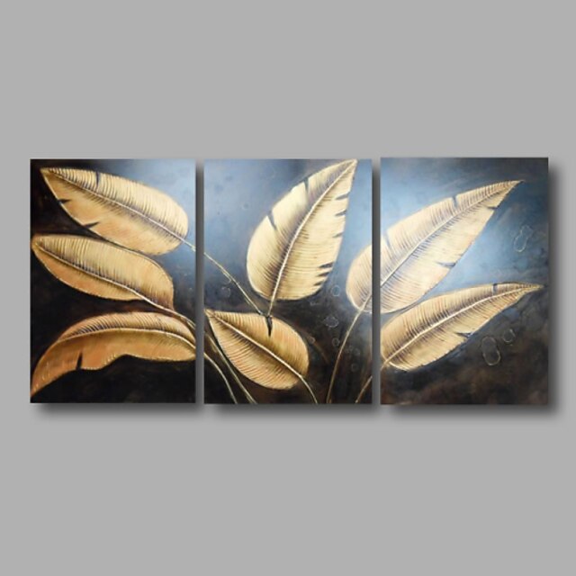  Hang-Dipinto ad olio Dipinta a mano - Floreale / Botanical Modern Include interno della montatura / Tre Pannelli / Tela allungata