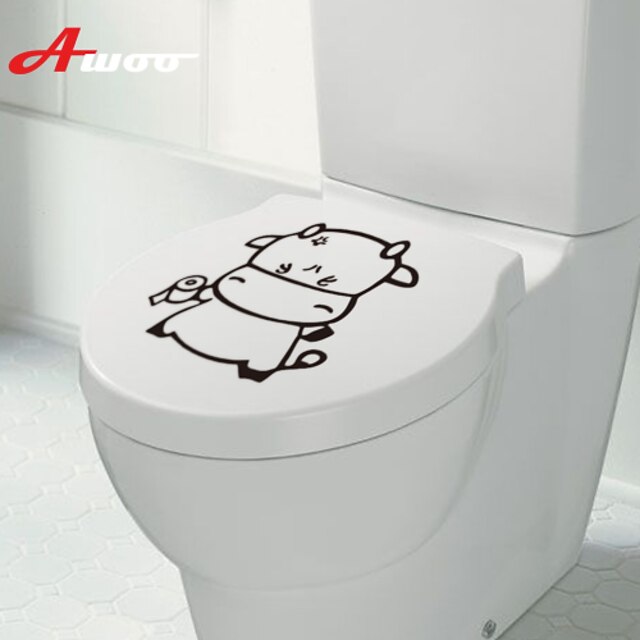  New Pattern Cartoon Cow Waterproof Wall Sticker For Toilet Bathroom Home Decor Vinyl Wall Decal