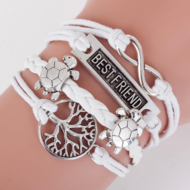  Women's Layered Plaited Wrap Wrap Bracelet Leather Bracelet Leather Friends Tree of Life Turtle Inspirational Multi Layer Sister Bracelet Jewelry White For Daily Casual Sports