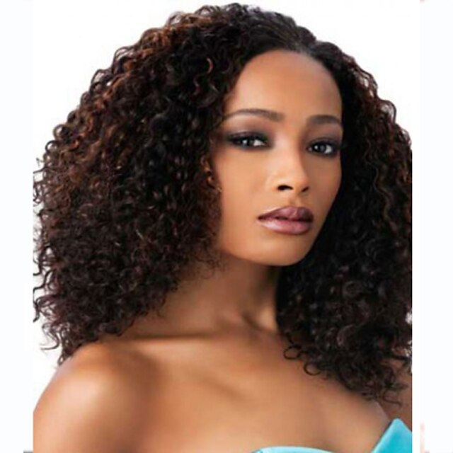  Synthetische Perücken Locken Locken Perücke Mittlerer Länge Braun Synthetische Haare Damen Afro-amerikanische Perücke Glueless Braun