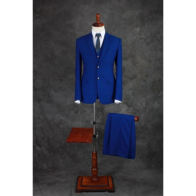  Royal Blue Men's Suits Solid Colored Tailored Fit Single Breasted Two-buttons 2022