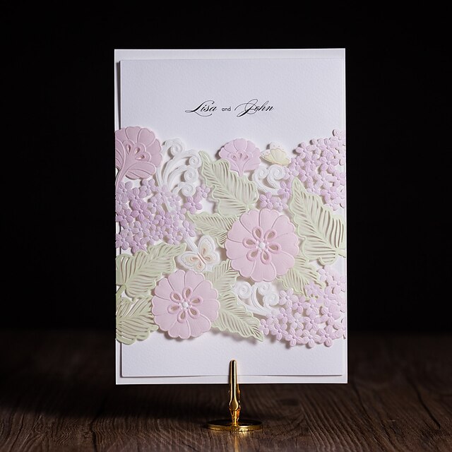  折本式 結婚式の招待状 招待状カード ハート モダンスタイル 花のスタイル アート紙 フラワー