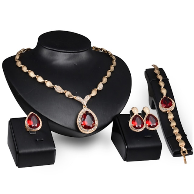  Jewelry Set For Women's Synthetic Ruby Party Wedding Masquerade Synthetic Gemstones Alloy Pear Cut Drop Red