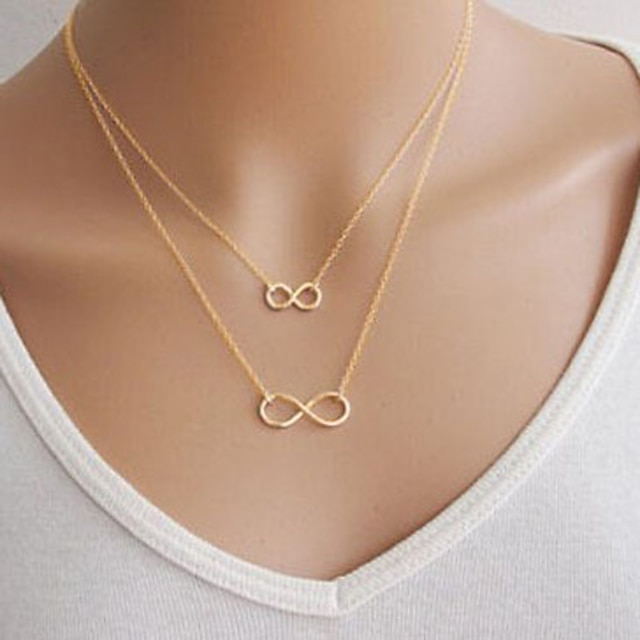  Mother Daughter Infinity Necklace Pendant Necklace Double Floating Ladies Basic Double-layer Alloy Golden Silver Necklace Jewelry 