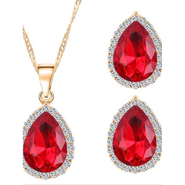  Women's Crystal Jewelry Set - Zircon, Rhinestone Include Red / Green / Blue For Wedding Party Daily / Earrings / Necklace