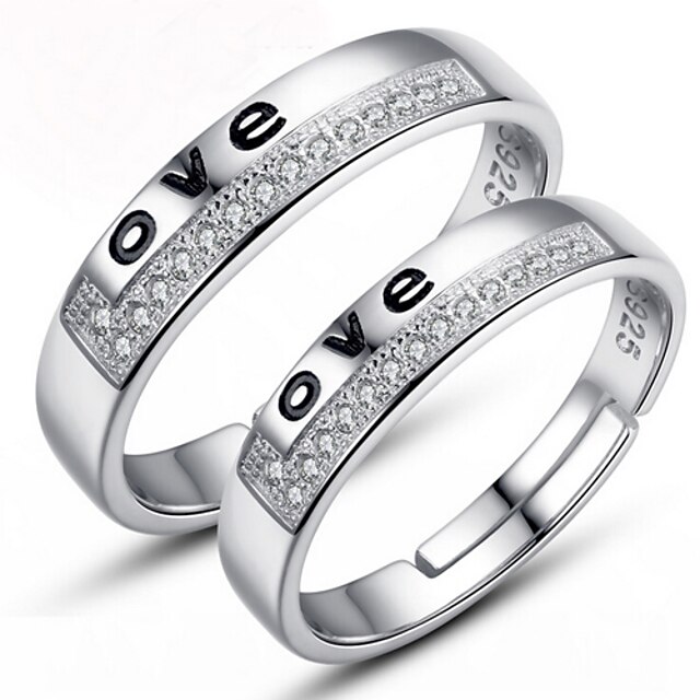  Men's / Women's / Couple's Couple Rings - Sterling Silver Adjustable For Wedding / Party / Daily / Zircon