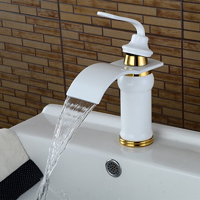  バスルームのシンクの蛇口 - 滝状吐水タイプ 塗装仕上げ センターセット シングルハンドルつの穴Bath Taps / 真鍮