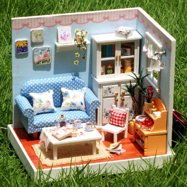  Creative Birthday Present Model Assembled Educational Toys DIY Wood Dollhouse Including All Furniture Lights Lamp LED