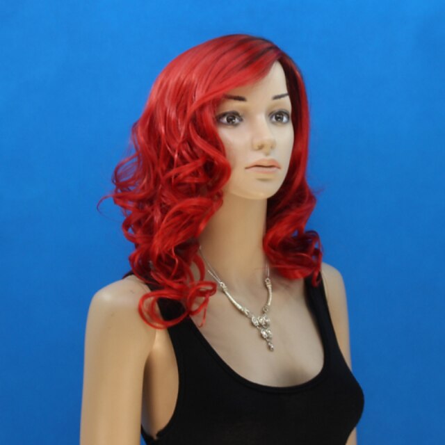  Συνθετικές Περούκες Σγουρά Βαθύ Κύμα Βαθύ Κύμα Ασύμμετρο κούρεμα Με αφέλειες Περούκα Μακρύ Κόκκινο Συνθετικά μαλλιά Γυναικεία Φυσική γραμμή των μαλλιών Κόκκινο