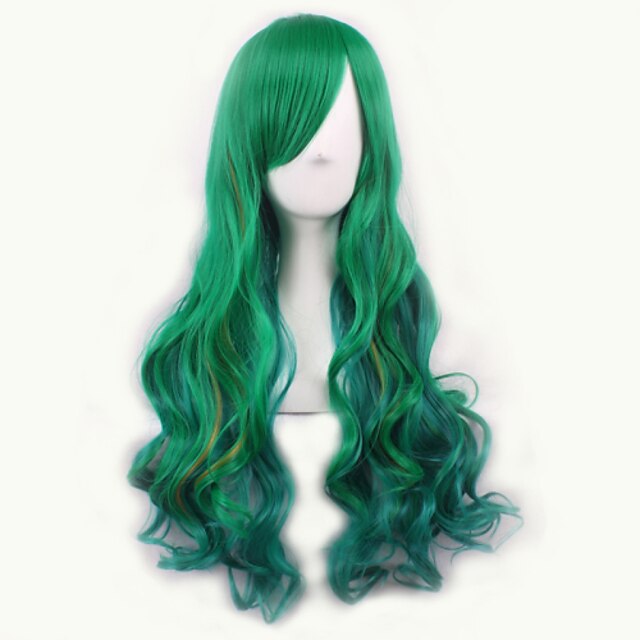  Cosplay Costume Wig Synthetic Wig Cosplay Wig Wavy Wavy Wig Medium Length Light Blonde Light Brown Dark Brown Lake Blue Silver Synthetic Hair Women's Green