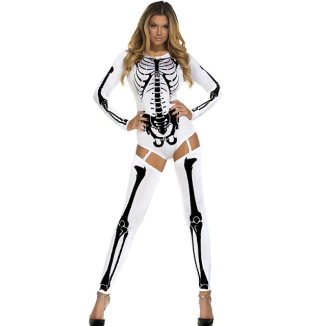  Skeleton / Skull Cosplay Costume Party Costume Women's Sexy Uniforms Christmas Halloween Carnival Festival / Holiday Spandex Terylene White Female Carnival Costumes Solid Colored Print