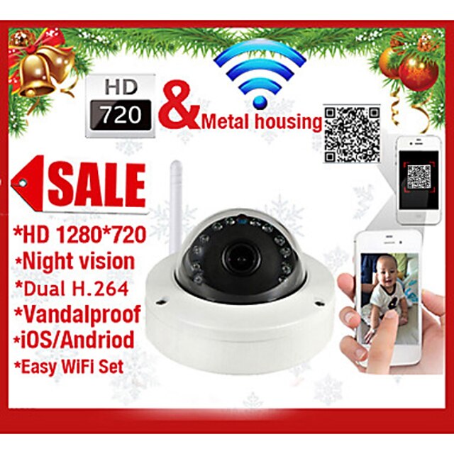  szsinocam® dome ip camera 720p-IR nachtzicht bewegingsdetectie p2p draadloze