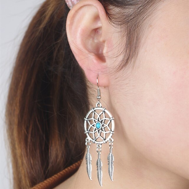  Mujer Turquesa Pendientes colgantes cuelga los pendientes damas Bohemio Europeo Estilo Simple estilo occidental Boho Turquesa Aretes Joyas Plata Para Diario Casual