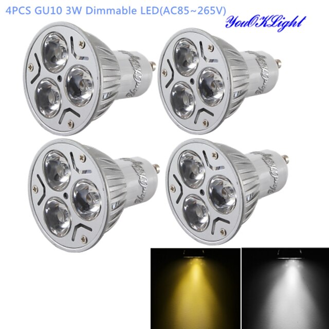  YouOKLight 4pcs 3 W LED Spotlight 280 lm GU10 R63 3 LED Beads High Power LED Dimmable Decorative Warm White Cold White 220-240 V 110-130 V / 4 pcs / RoHS