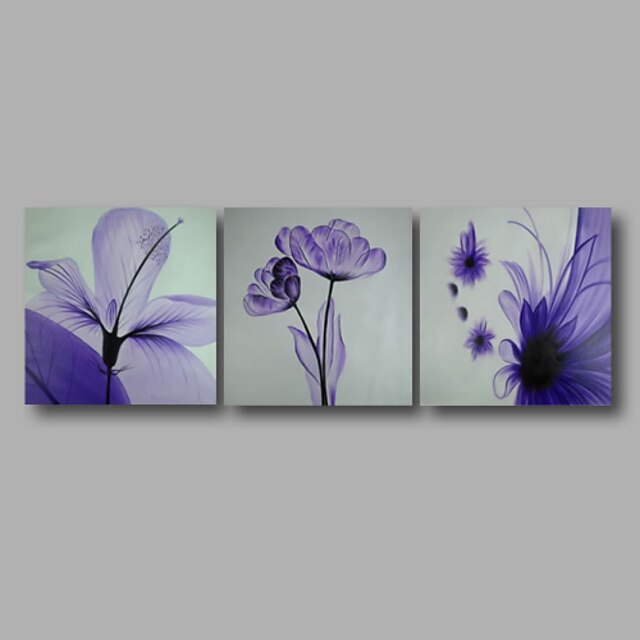  HANDMÅLAD Abstrakt / Blommig/BotaniskModerna Tre paneler Kanvas Hang målad oljemålning For Hem-dekoration