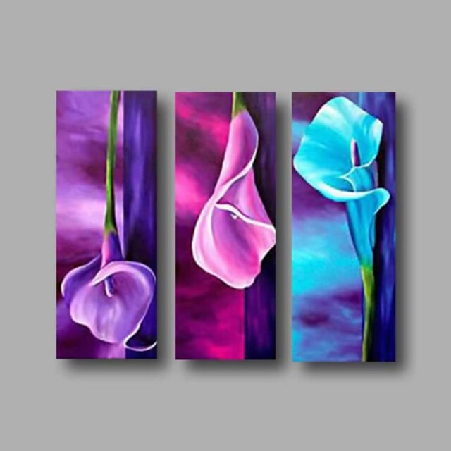 Peinture à l'huile Hang-peint Peint à la main - A fleurs / Botanique Moderne Inclure cadre intérieur / Trois Panneaux / Toile tendue