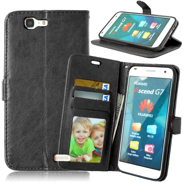  Case For Huawei Honor 4X / Huawei Y550 / Huawei G7 Huawei P8 Lite / Huawei P7 / Huawei Honor 6 Plus Wallet / Card Holder / with Stand Full Body Cases Solid Colored Hard PU Leather