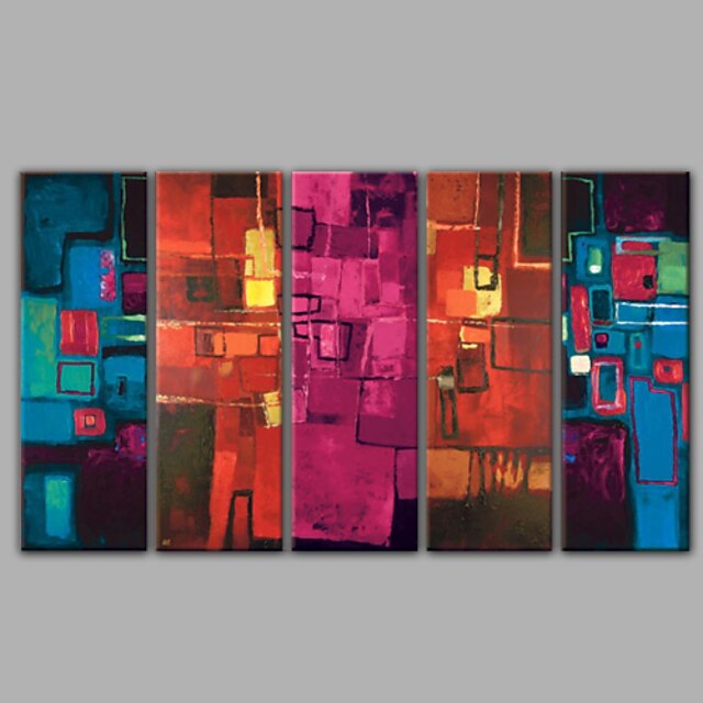  vijf panelen abstracte olieverfschilderijen in hoogwaardige woondecoratie