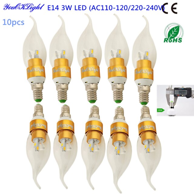  YouOKLight 10pcs 3 W Ampoules Bougies LED 200-250 lm E14 6 Perles LED SMD 5730 Décorative Blanc Chaud 220-240 V 110-130 V / 10 pièces / RoHs