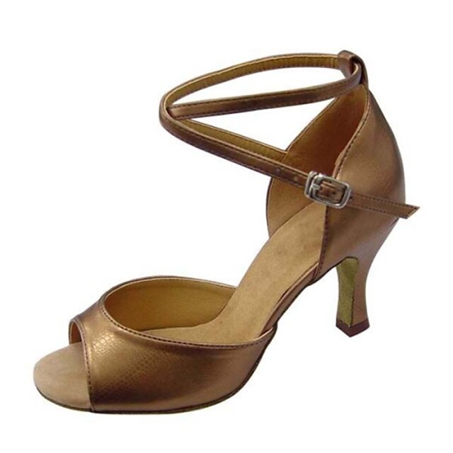  Women's Latin Shoes Taffeta / Leatherette Buckle Sandal / Heel Buckle Chunky Heel Non Customizable Dance Shoes Bronze / Black / Silver / Indoor / Performance / Practice / Professional