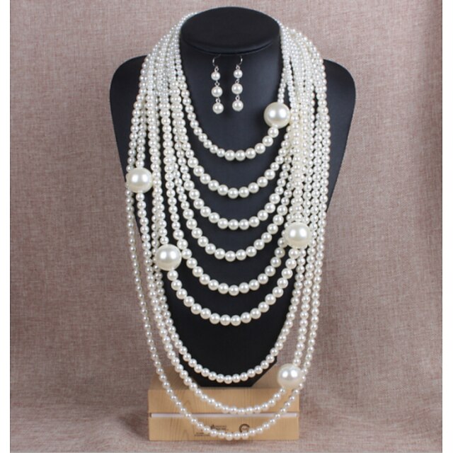  Women's Pearl Jewelry Set Pearl, Imitation Pearl Statement, Multi Layer Include White / Golden For Wedding Party