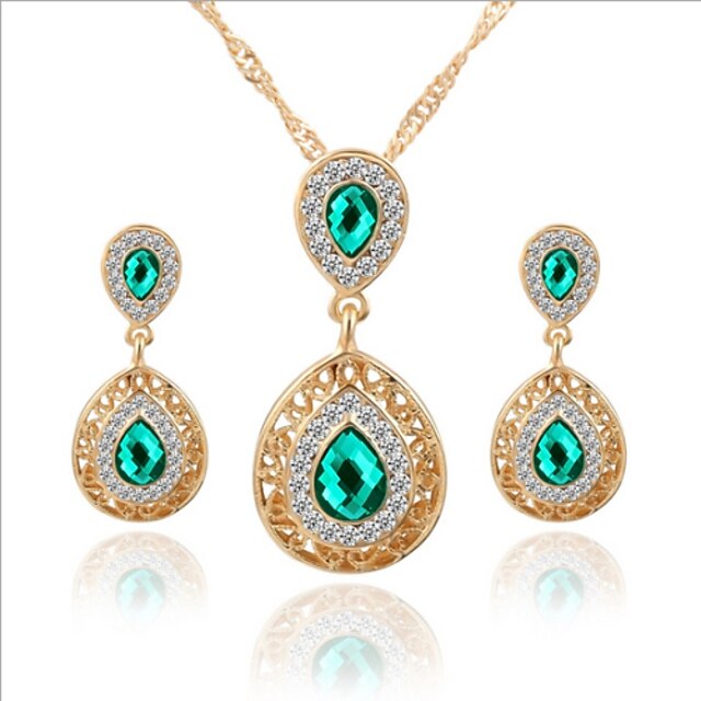  Jewelry Set Pendant Necklace Pear Cut Solitaire Drop Party Fashion Cubic Zirconia Rose Gold Plated Earrings Jewelry Red / Green / Blue For Party Special Occasion Anniversary Birthday Engagement Gift